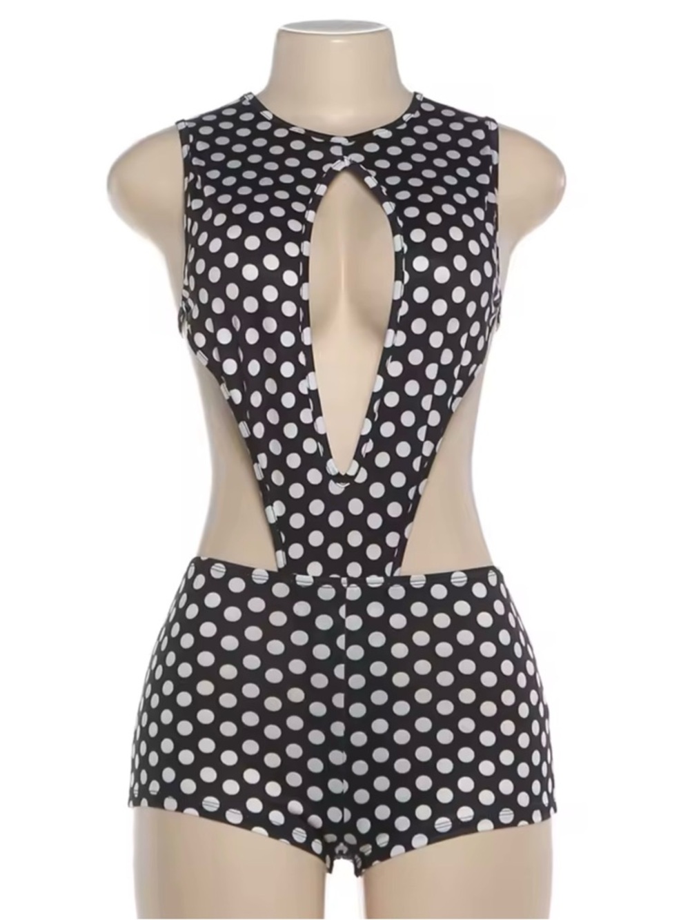 Polka Dot 2 Piece Set Size M | Cutout Bodysuit & Shorts Sexy Open Back Outfit